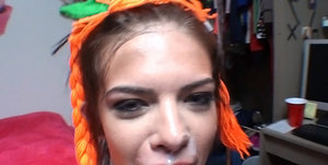 18 year old female Chloe Dash undressing on yoga mat on lawn